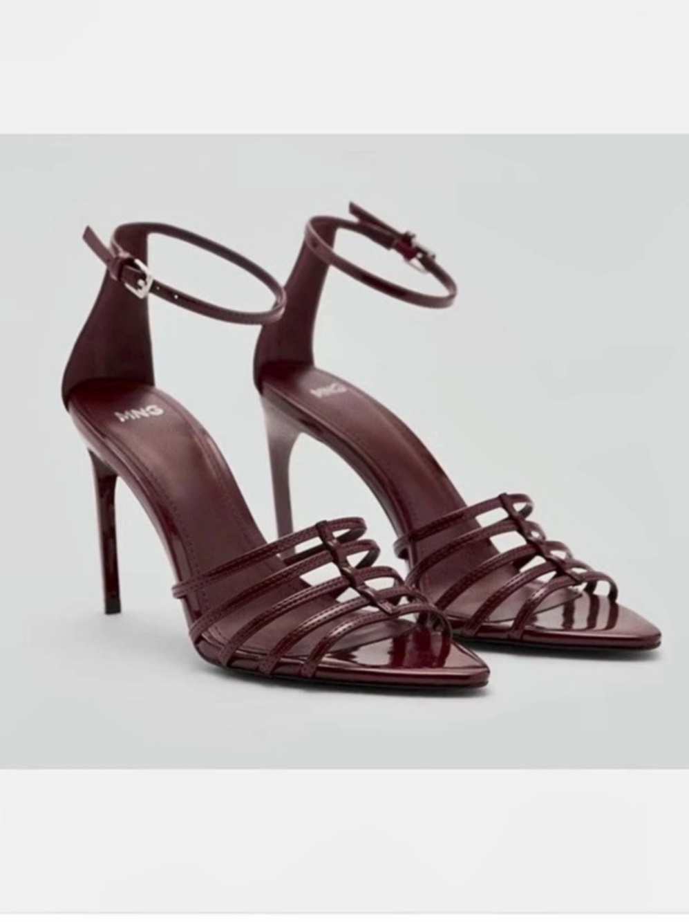 Mango Patent Leather High-Heeled Sandals Burgundy